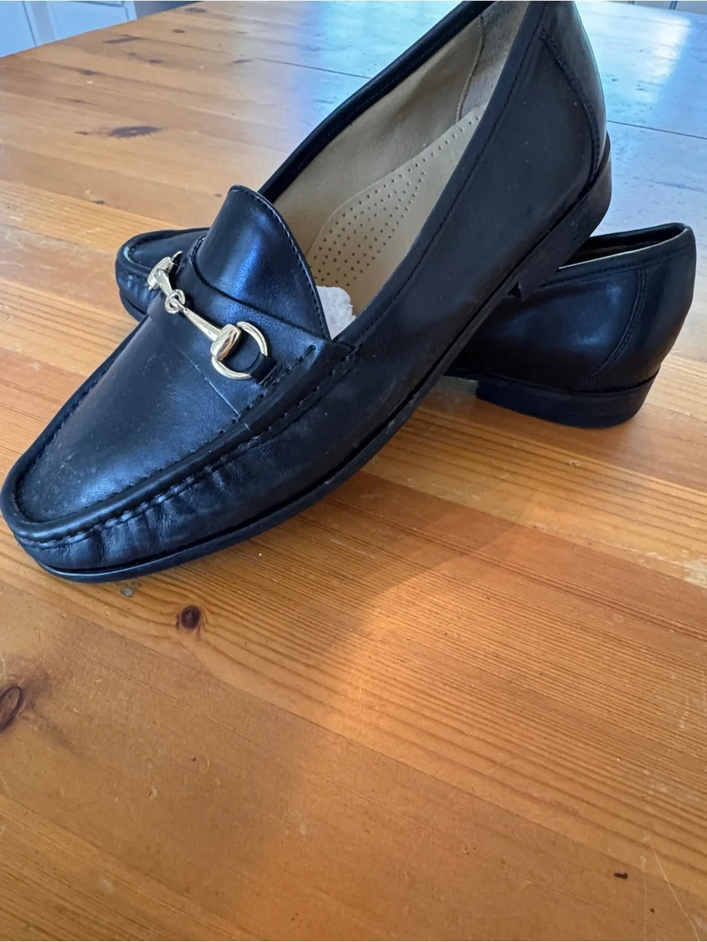 Cole Haan Black Leather Slip-On Loafers with Gold Bit